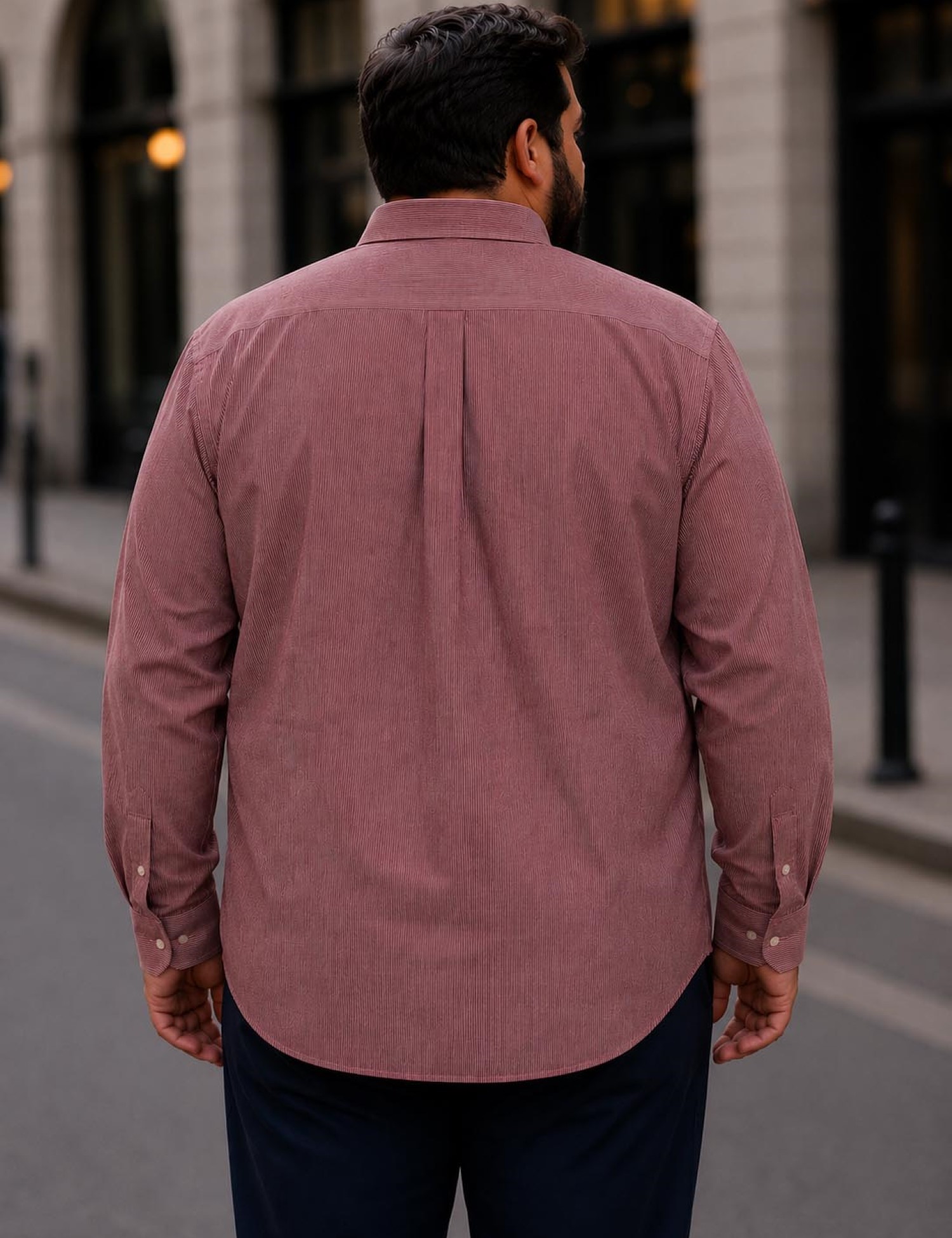 Ανδρικό κόκκινο ριγέ πουκάμισο με γιακά Plus Size CA2527 φωτογραφία